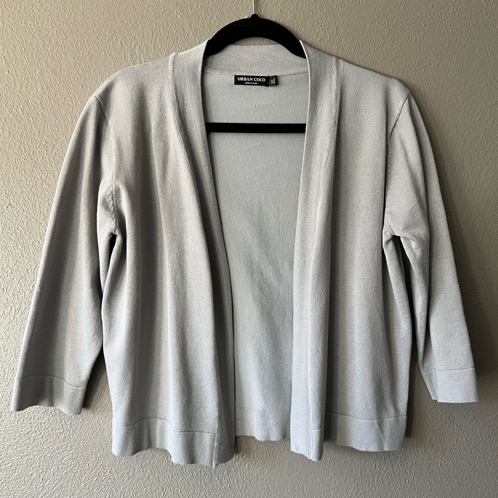 Urban Coco‎ Open Front Cropped 3/4 Sleeve Gray Cardigan Sweater Size XL